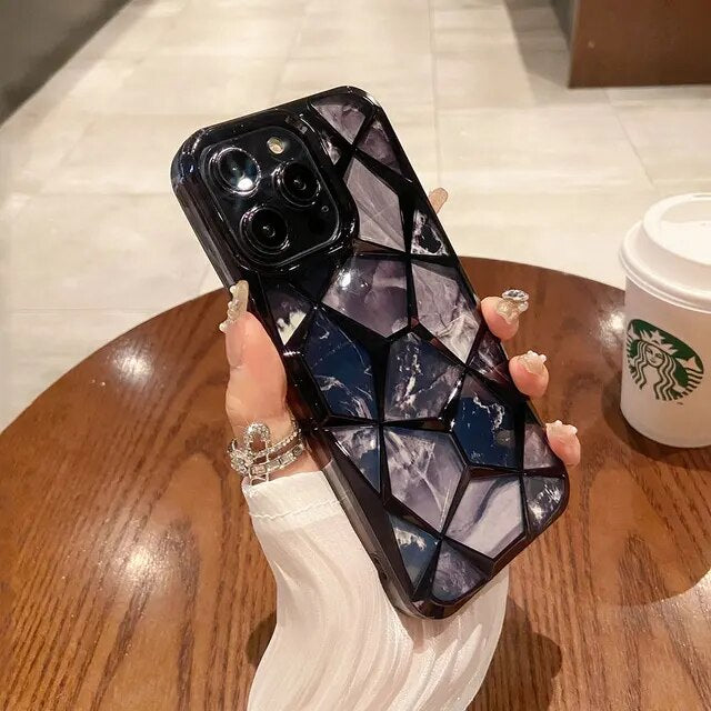Marble Diamond Pattern Plating Phone Case for iPhone Full Cover Protection with a Soft Silicone Cover