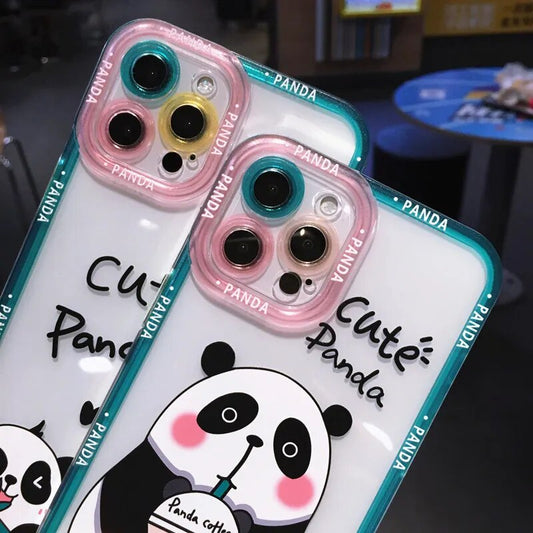 Cute Panda Letters Animal Pattern Camera Protective Phone Case For iPhone