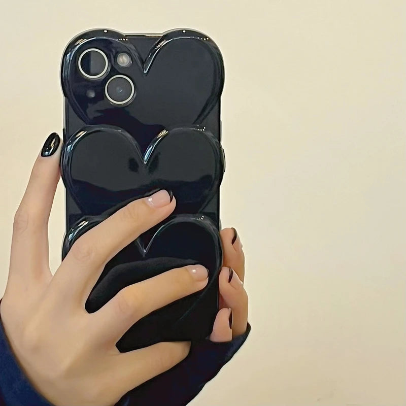 3D Fashion Retro Black Love Heart Pendant Korean Phone Case - Unleash the Cool Vibes!