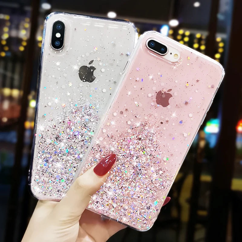 Style with Our Luxury Gradient Glitter Star Case – Perfect for iPhone