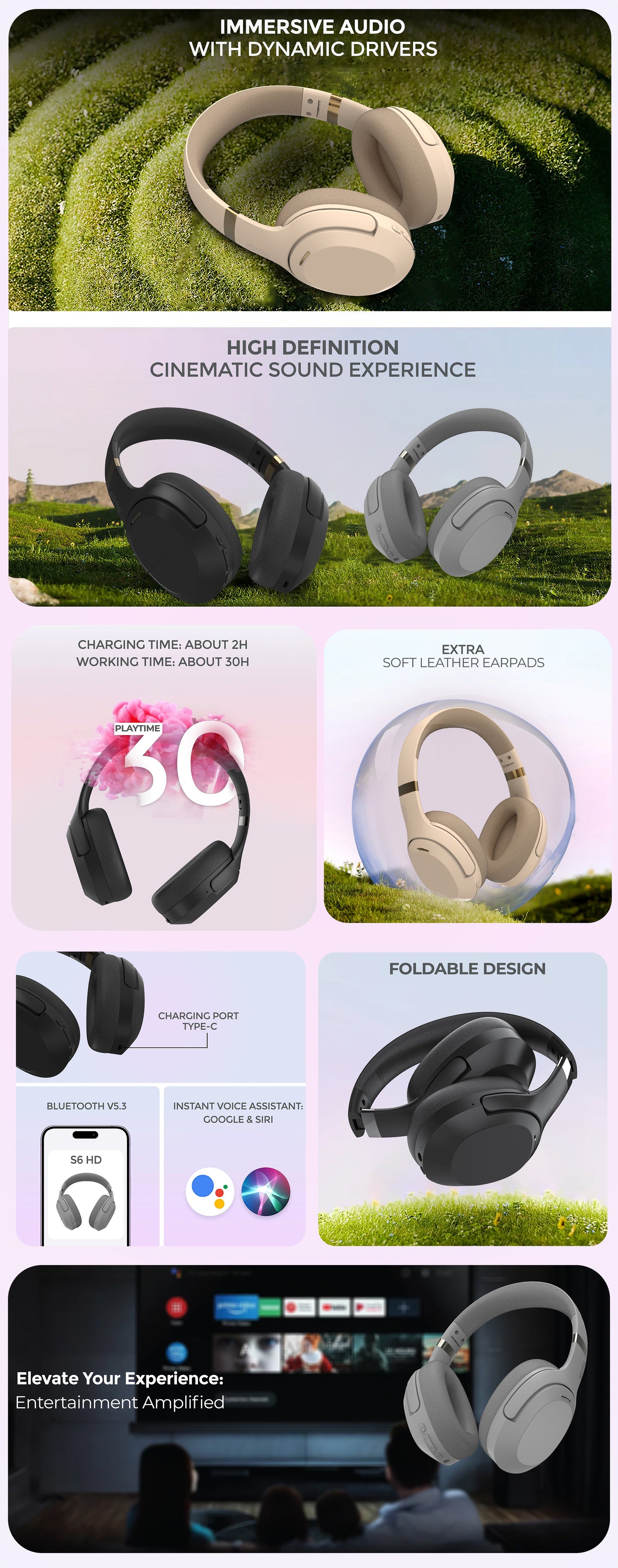 Wireless Freedom, High-Definition Sound: FASTER S6 HD Stereo Headphones
