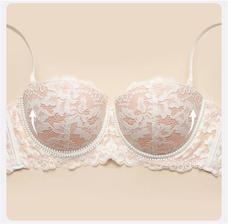 FINETOO's Trendy Floral Brassiere - Sexy Lace Bra, 1/2 Cup Underwire Design, Ladies' Push-Up Underwear for Comfortable and Stylish Intimates