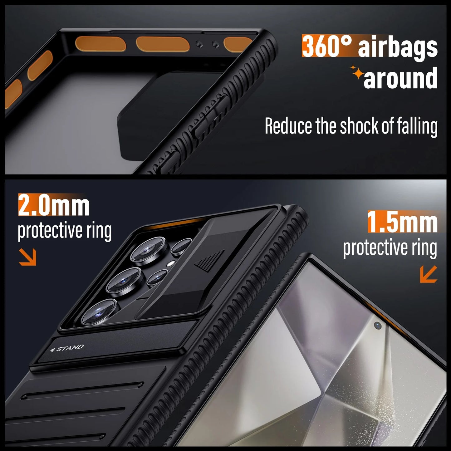 Samsung Galaxy S24 Ultra Case: Full-Body Shockproof Design, Dual-Layer Armor, Stand Cover, and Slide Camera Protector