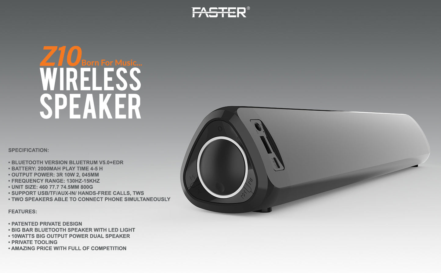 Sound Experience: FASTER Z10 Soundbar Wireless Speaker 20W