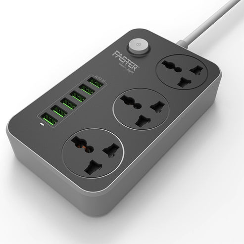 Versatile Power Hub: FASTER FUS-630 with 3 Power Sockets and 6 USB Ports Auto Max 3.4A"  Meta Description: