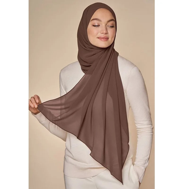 Muslim Chiffon Hijab Scarf for Women - Long Solid Color Head Wrap
