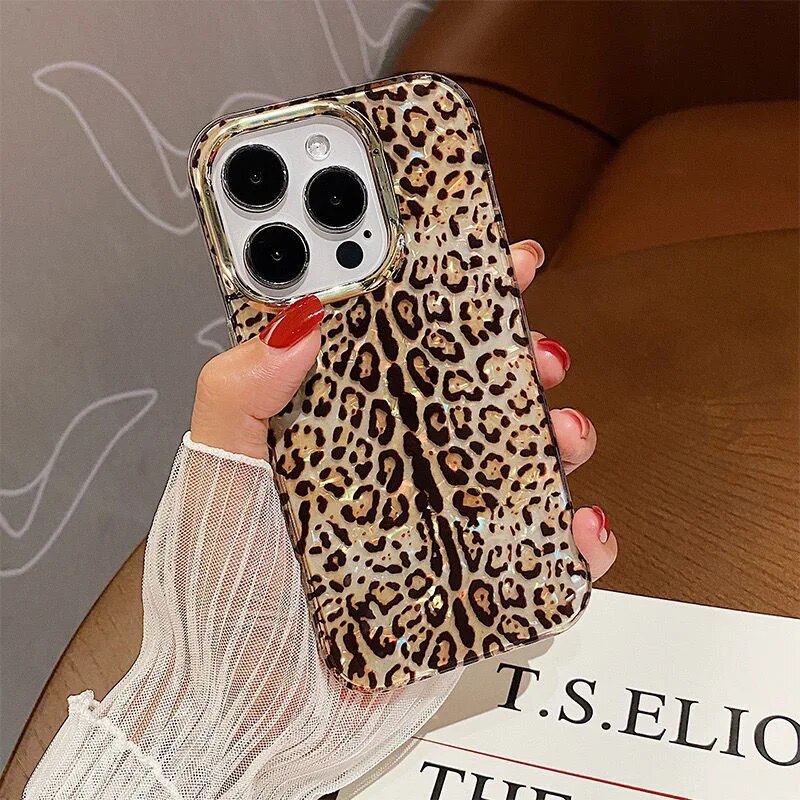 Leopard Print Shockproof Metal Frame Matte Phone Case designed for iPhone