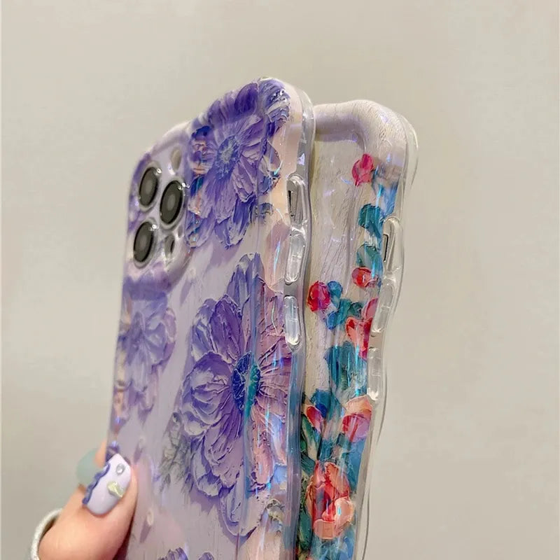 Laser Blue Light Flowers Phone Case For iPhone