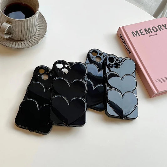 3D Fashion Retro Black Love Heart Pendant Korean Phone Case - Unleash the Cool Vibes!