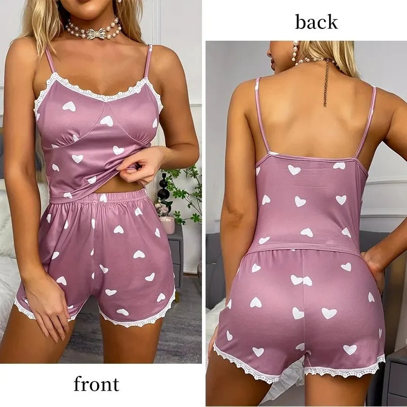 Women's Two-Piece Lace Printed Pajama Set